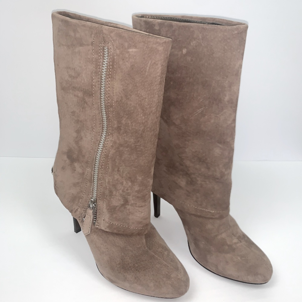 Tahari Foster Suede Zip Boots Beige Size 6